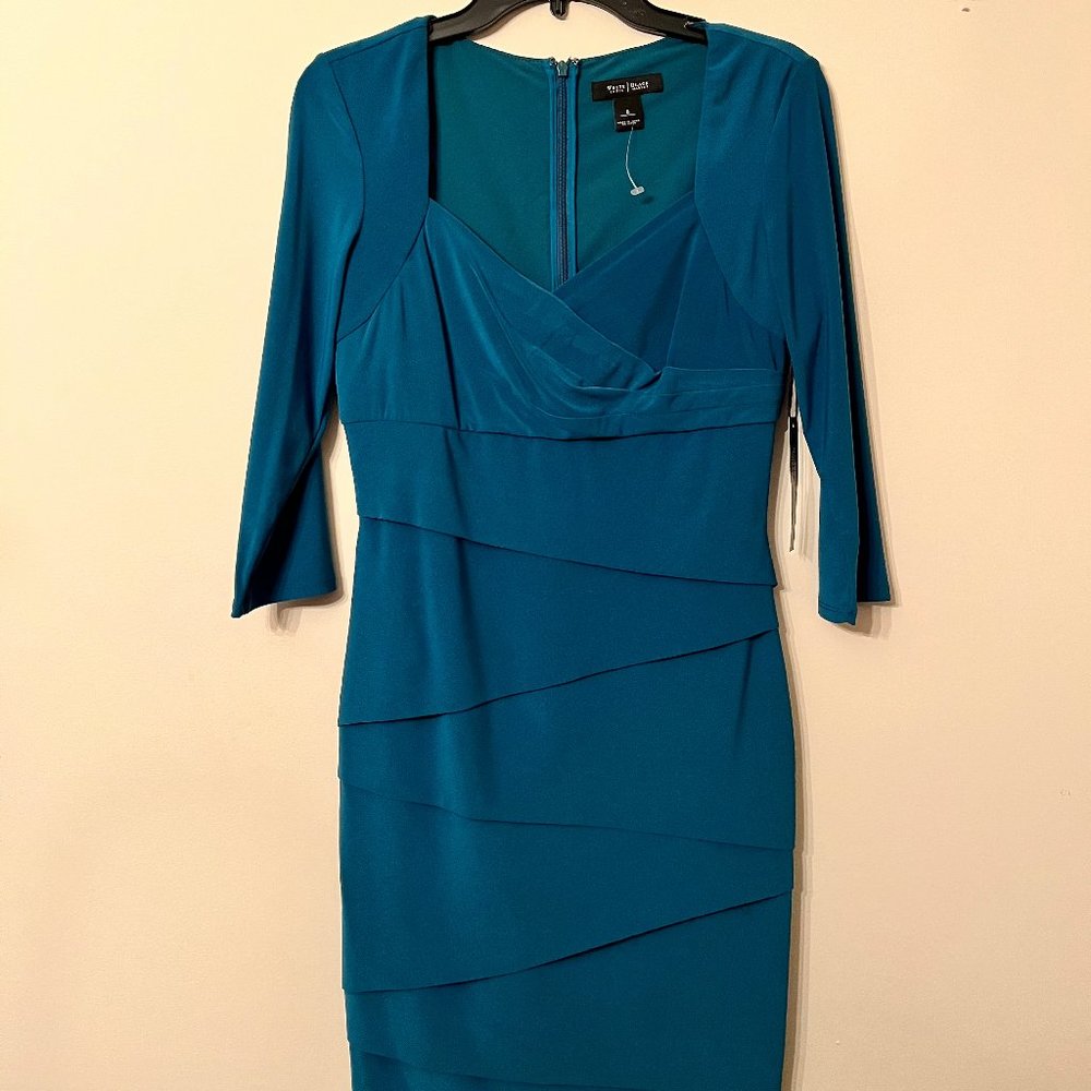 WHBM 3/4 Sleeve Instantly Slimming Teal Sheath Dress VNeck Brand New With Tags!!